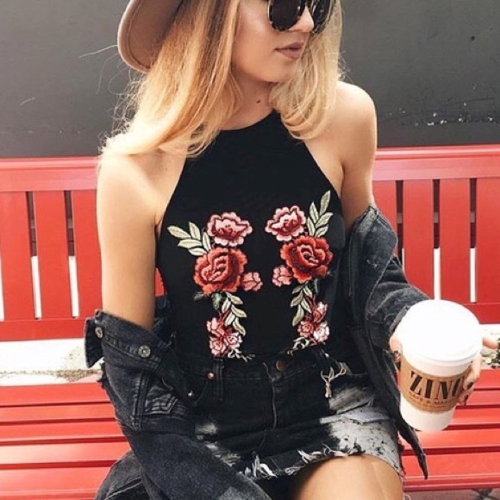 LF Rose Halter Mesh Bodysuit